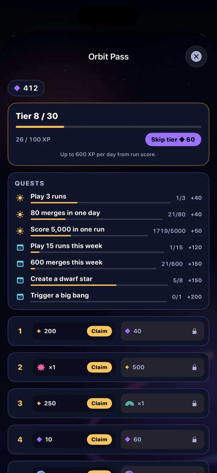 NOVA POP! Orbit-Pass-Quests und Belohnungs-Tracks